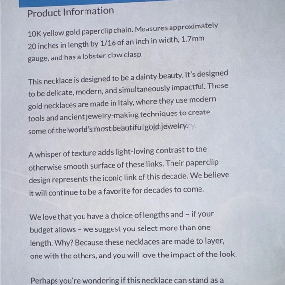 PAPERCLIP CHAIN, 10K YELLOW GOLD, 20”L - Picture 7 of 8